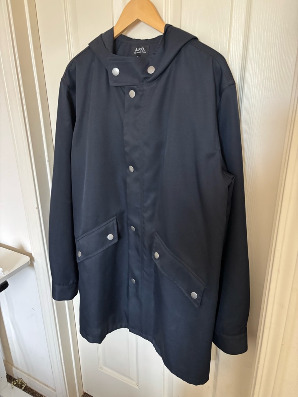 A.P.C. Men’s Hooded Long Line Navy Parka XL Raincoat Field Jacket - Picture 7 of 12